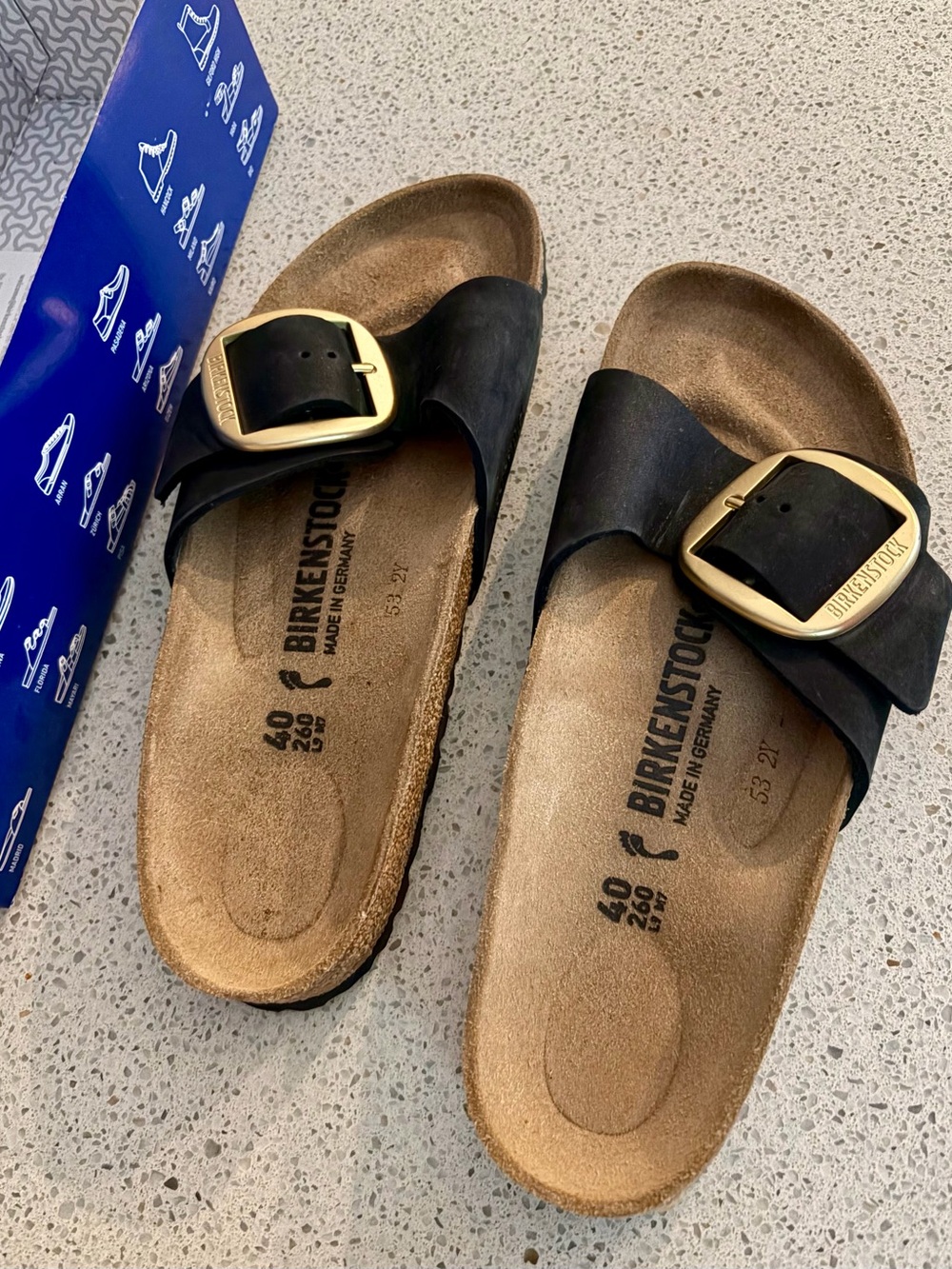 Birkenstock Madrid Big Buckle – Black/Gold – Size 40